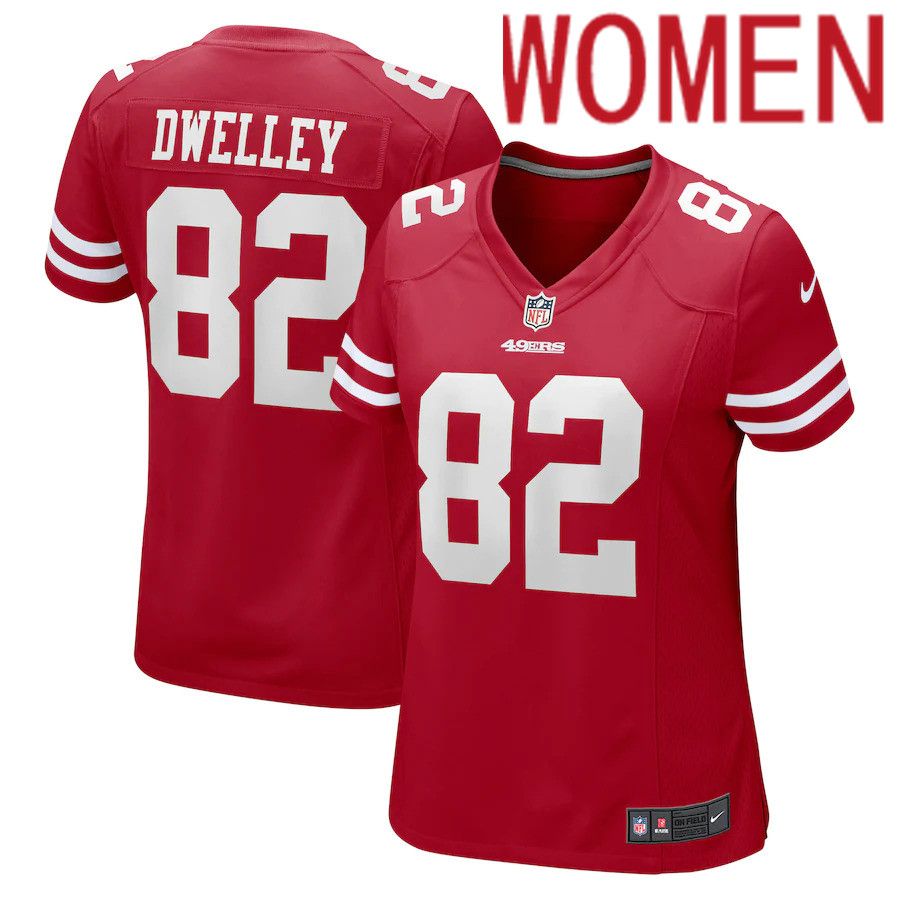 Women San Francisco 49ers #82 Ross Dwelley Nike Scarlet Game NFL Jersey->women nfl jersey->Women Jersey